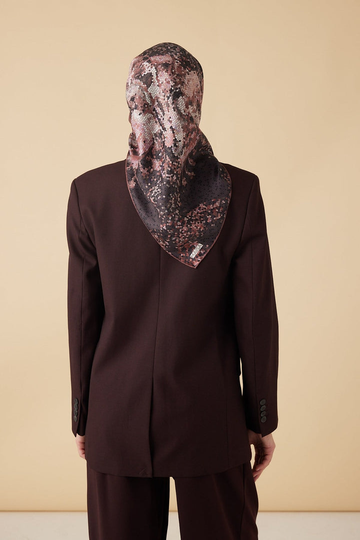 SU MASALI TİVİL İPEK EŞARP 90*90 CM - BORDO - Görsel 5