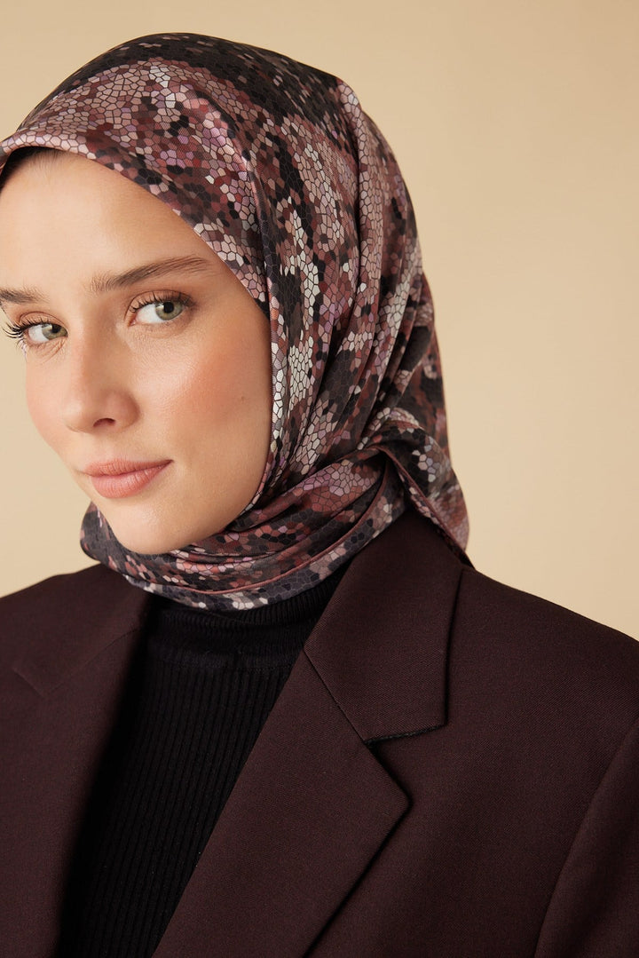 SU MASALI TİVİL İPEK EŞARP 90*90 CM - BORDO - Görsel 6