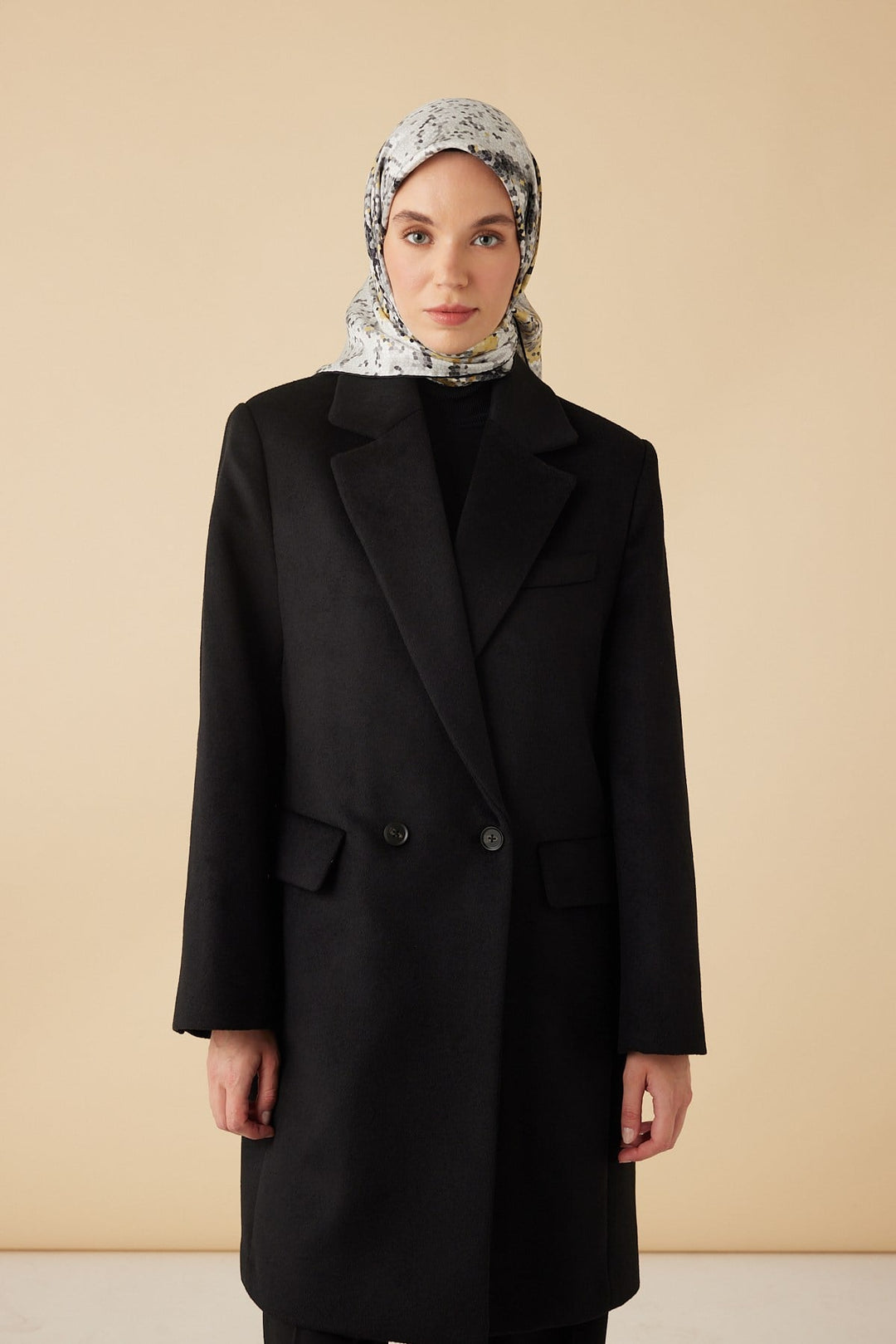 SU MASALI TİVİL İPEK EŞARP 90*90 CM - GRİ - Görsel 1
