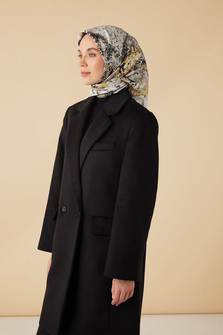 SU MASALI TİVİL İPEK EŞARP 90*90 CM - GRİ - Görsel 2