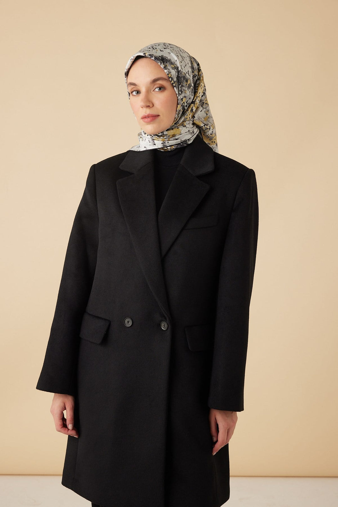 SU MASALI TİVİL İPEK EŞARP 90*90 CM - GRİ - Görsel 3