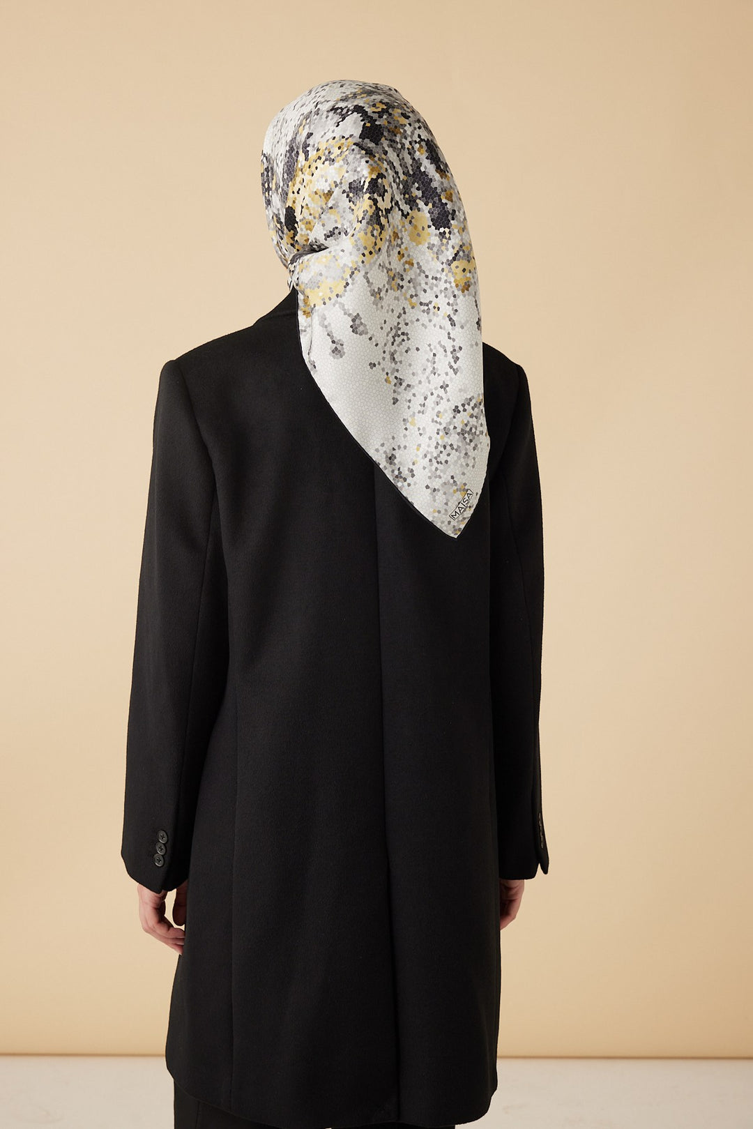SU MASALI TİVİL İPEK EŞARP 90*90 CM - GRİ - Görsel 6