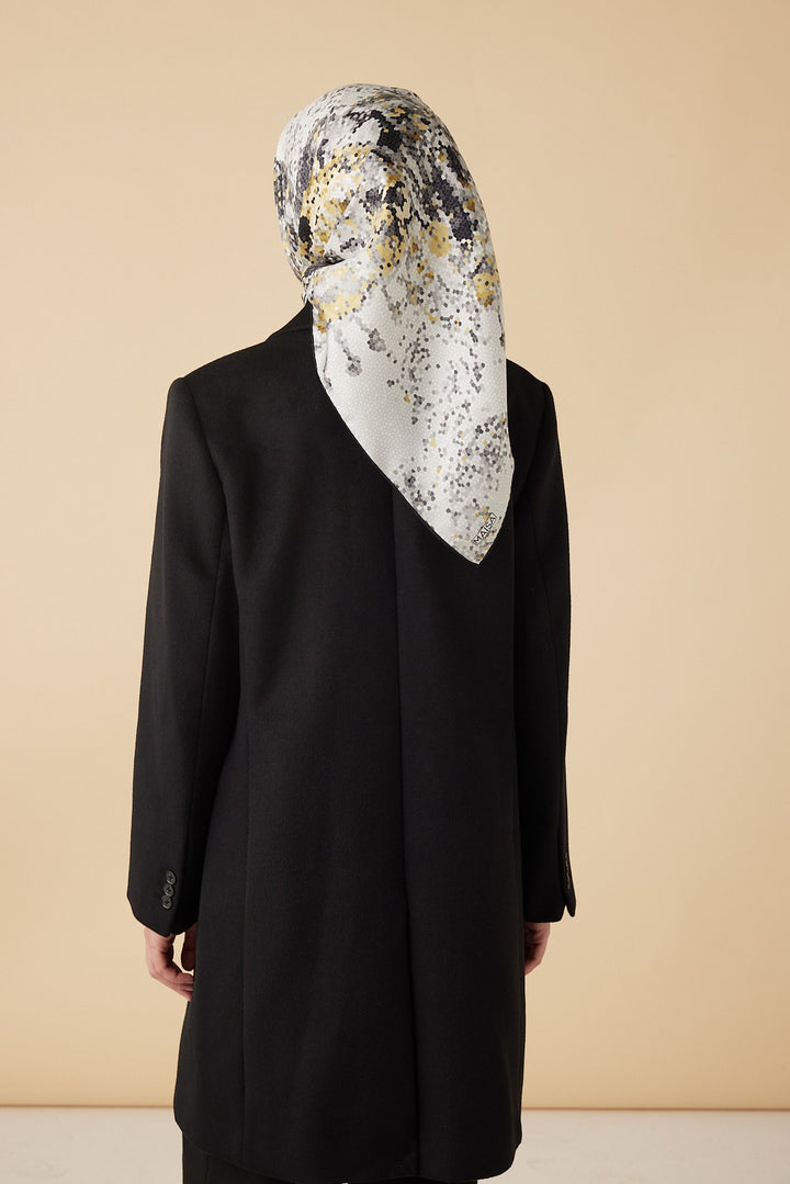 SU MASALI TİVİL İPEK EŞARP 90*90 CM - GRİ - Görsel 6