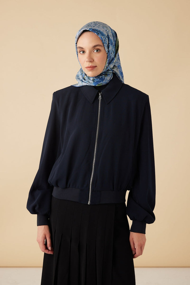 SU MASALI TİVİL İPEK EŞARP 90*90 CM - MAVİ - Görsel 1