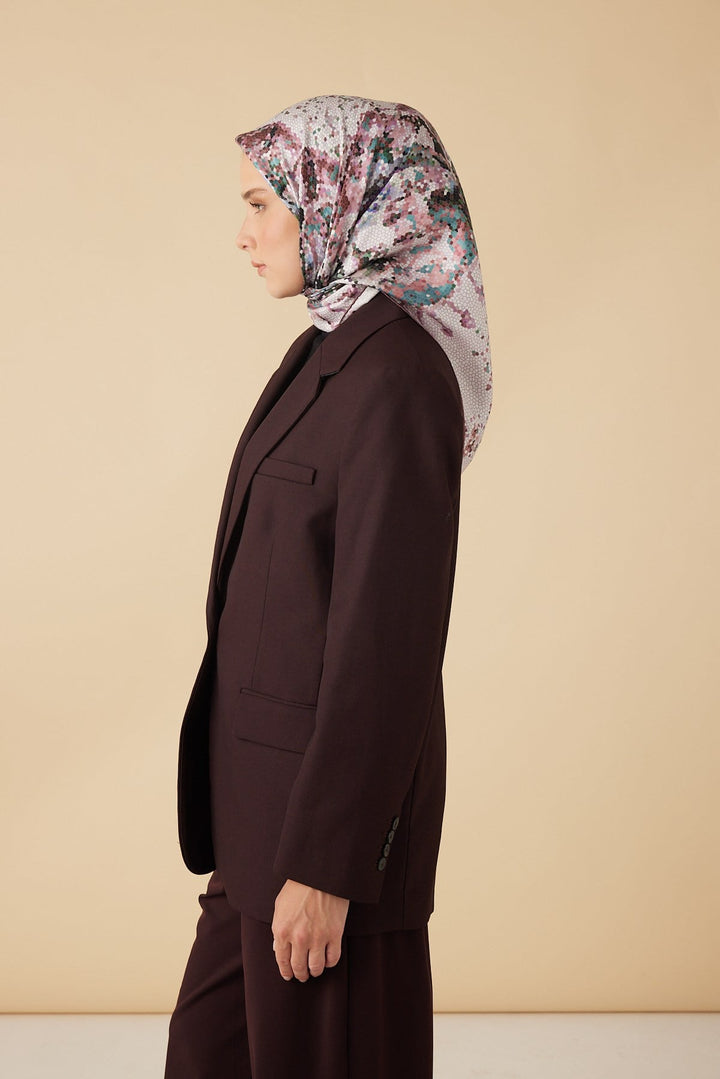 SU MASALI TİVİL İPEK EŞARP 90*90 CM - PEMBE - Görsel 4