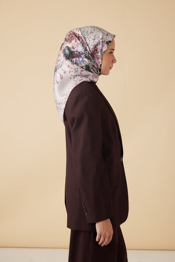 SU MASALI TİVİL İPEK EŞARP 90*90 CM - PEMBE - Görsel 5