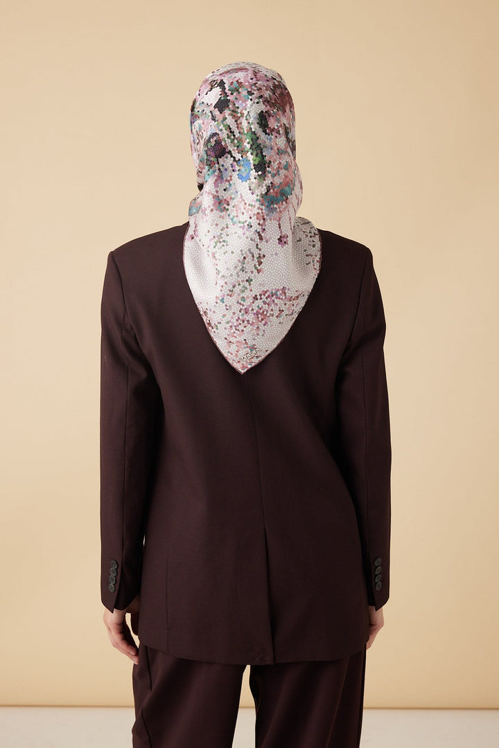SU MASALI TİVİL İPEK EŞARP 90*90 CM - PEMBE - Görsel 6