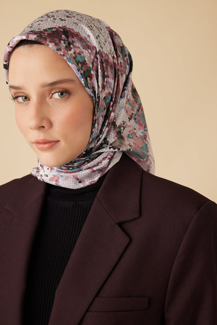 SU MASALI TİVİL İPEK EŞARP 90*90 CM - PEMBE - Görsel 7