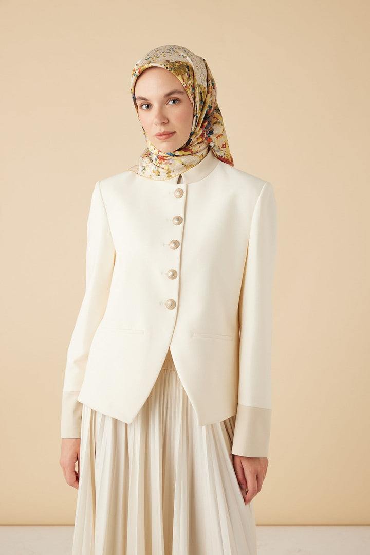 SU MASALI TİVİL İPEK EŞARP 90*90 CM - SARI - Görsel 1
