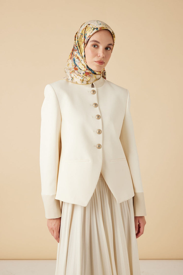 SU MASALI TİVİL İPEK EŞARP 90*90 CM - SARI - Görsel 2