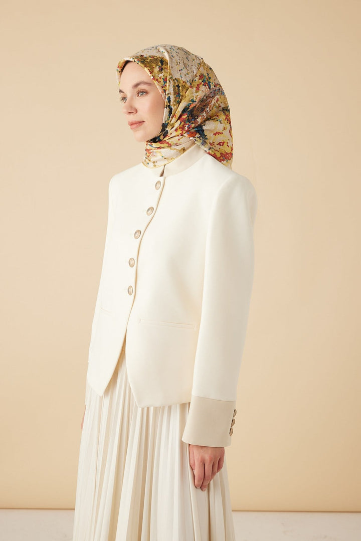 SU MASALI TİVİL İPEK EŞARP 90*90 CM - SARI - Görsel 3