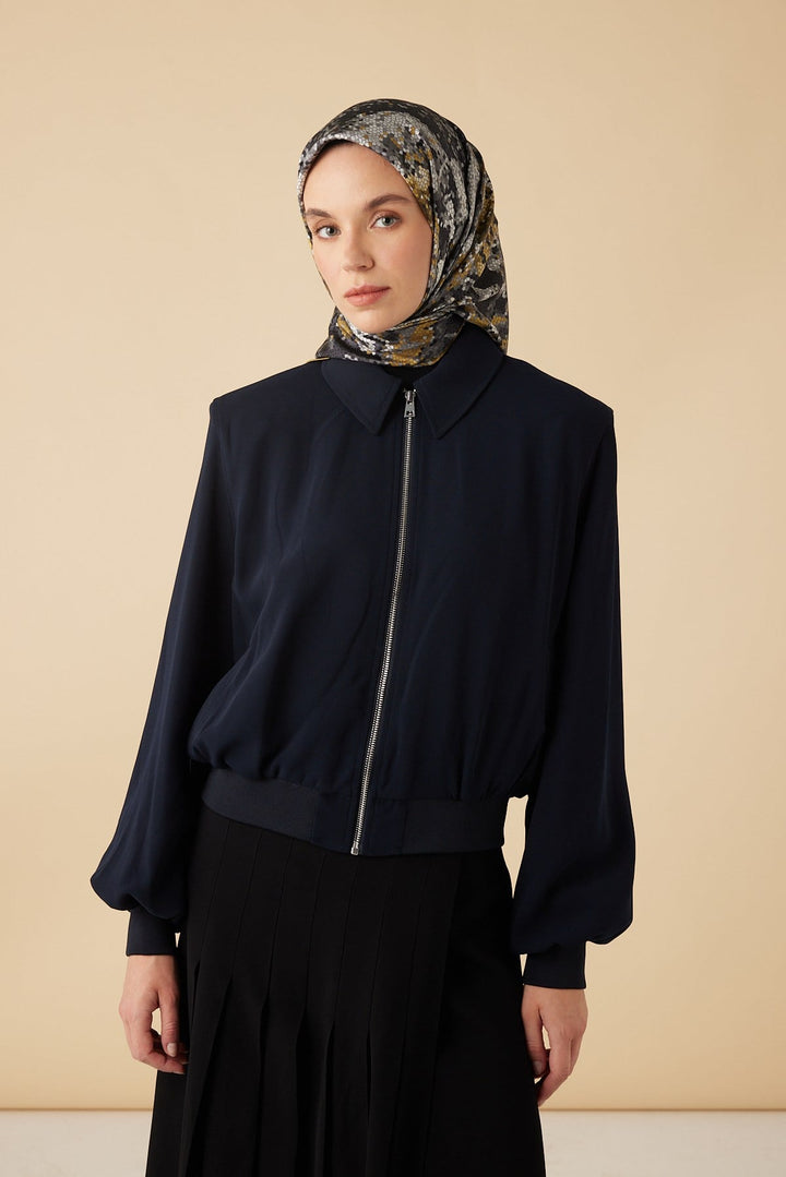 SU MASALI TİVİL İPEK EŞARP 90*90 CM - SİYAH - Görsel 1