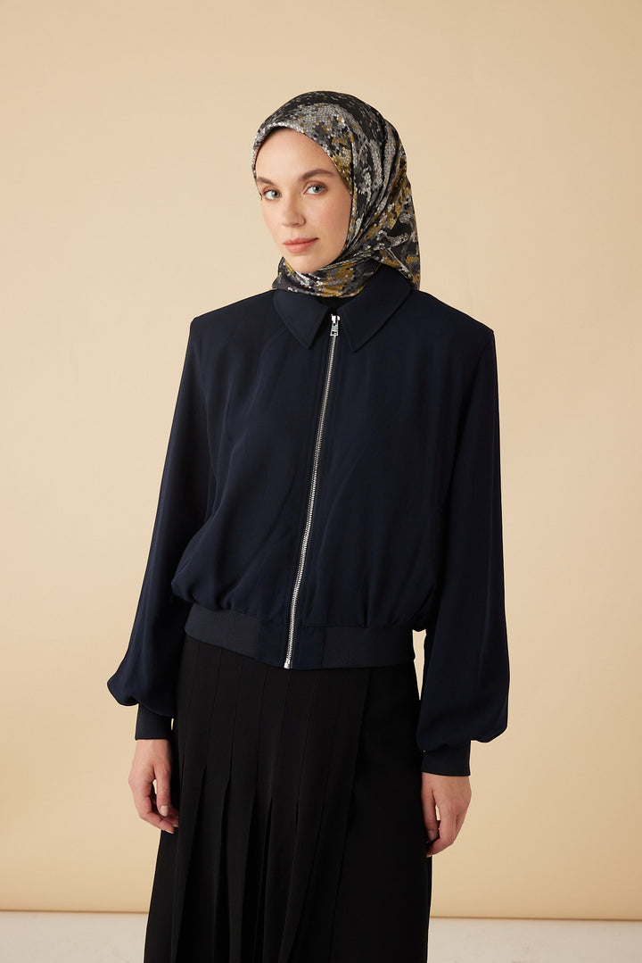 SU MASALI TİVİL İPEK EŞARP 90*90 CM - SİYAH - Görsel 2
