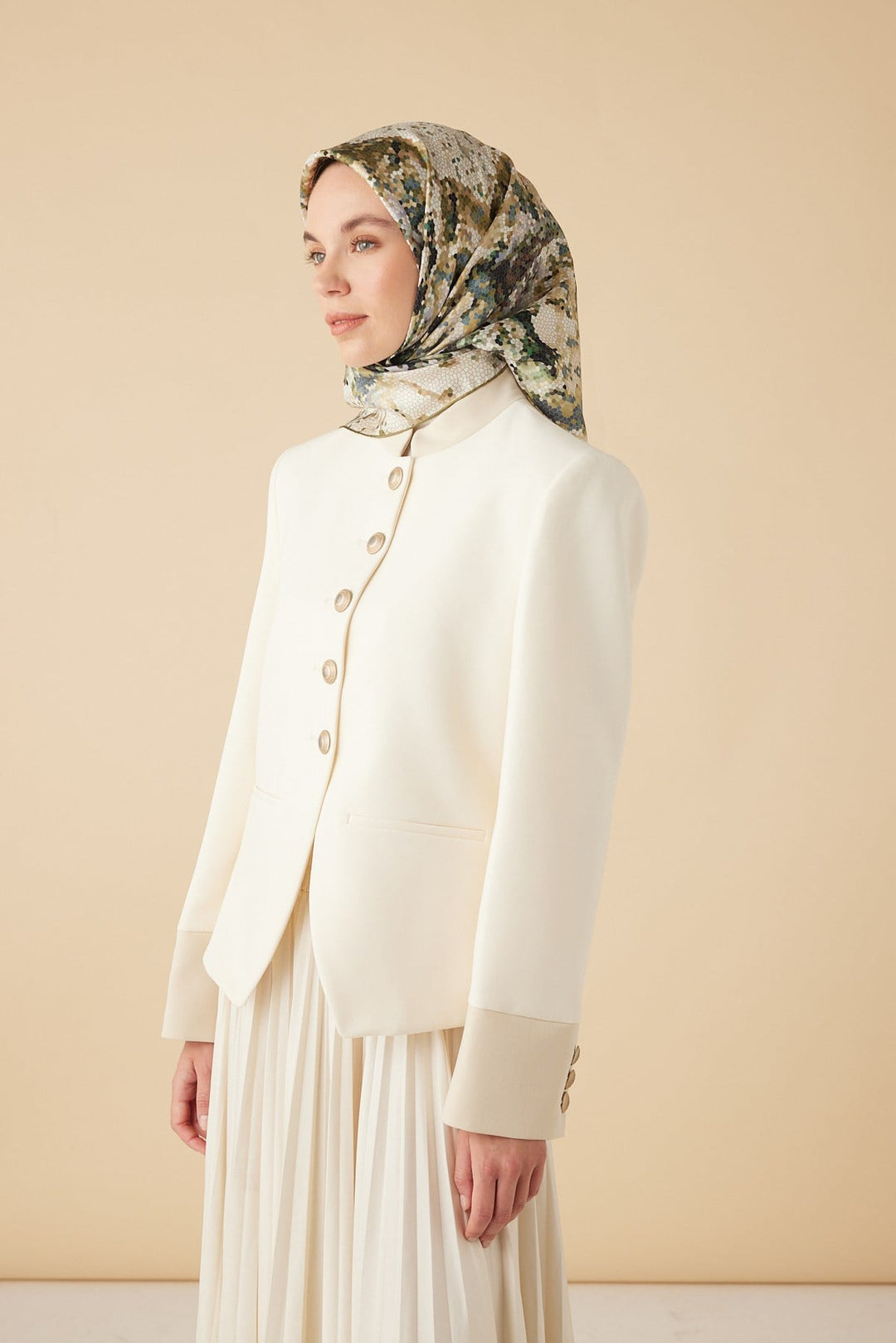 SU MASALI TİVİL İPEK EŞARP 90*90 CM - YEŞİL - Görsel 3