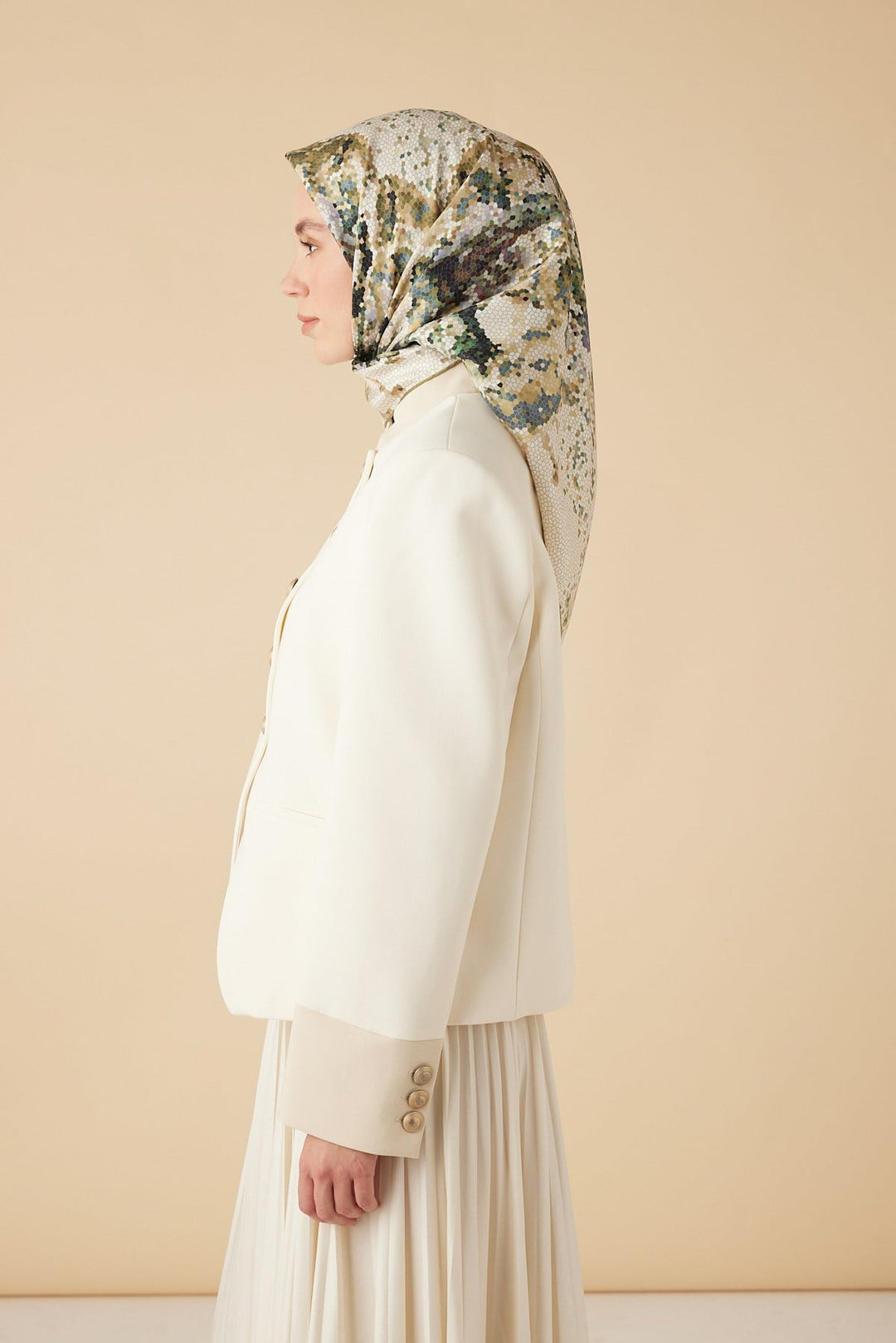SU MASALI TİVİL İPEK EŞARP 90*90 CM - YEŞİL - Görsel 4