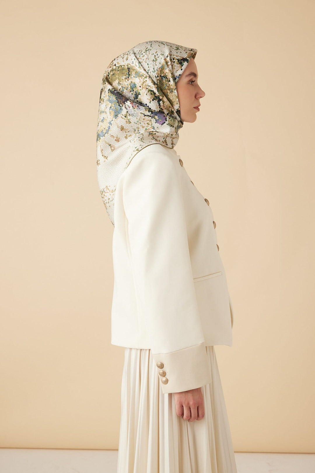 SU MASALI TİVİL İPEK EŞARP 90*90 CM - YEŞİL - Görsel 5