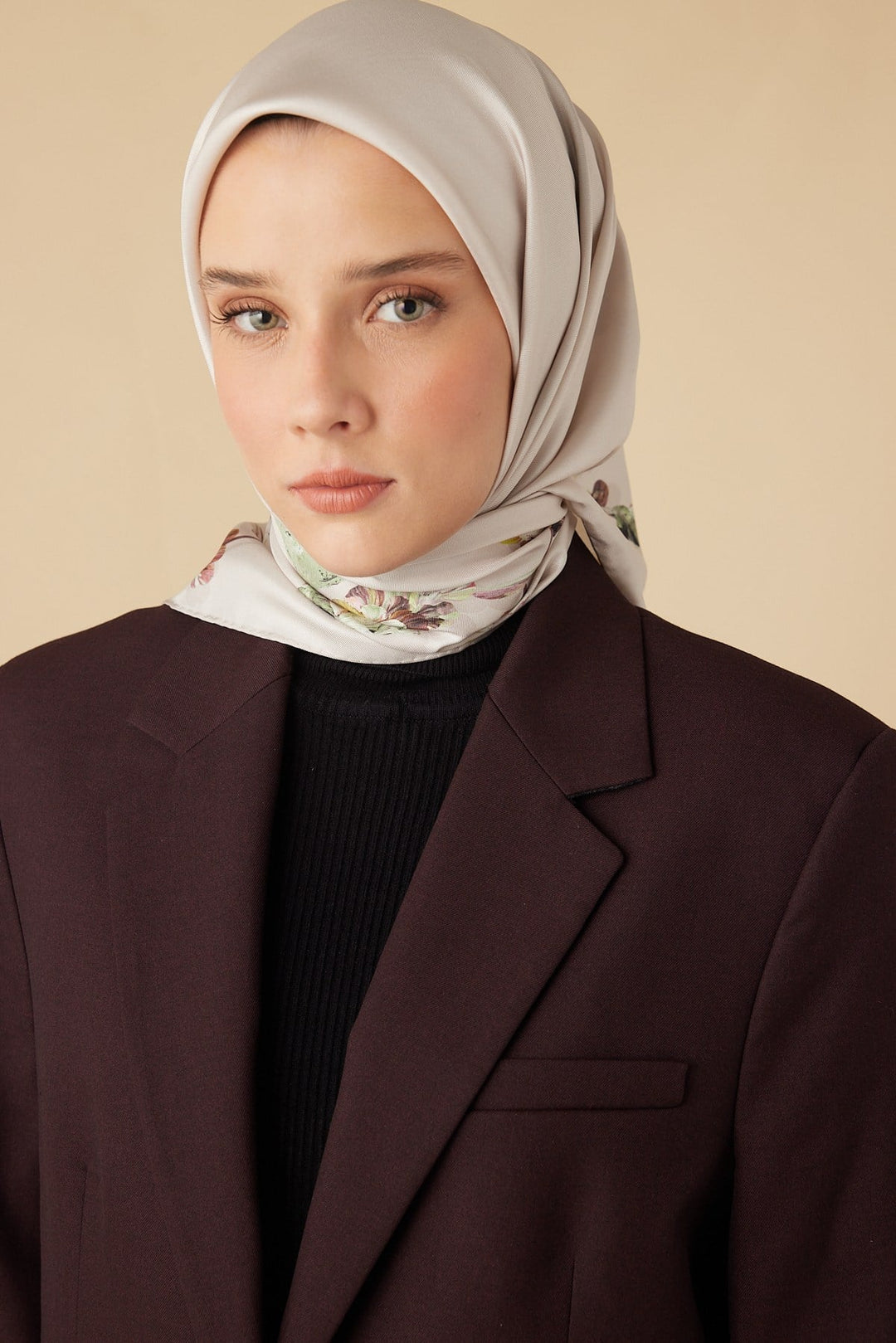 NEVA TİVİL İPEK EŞARP 90*90 CM - GÜL KURUSU - Görsel 1