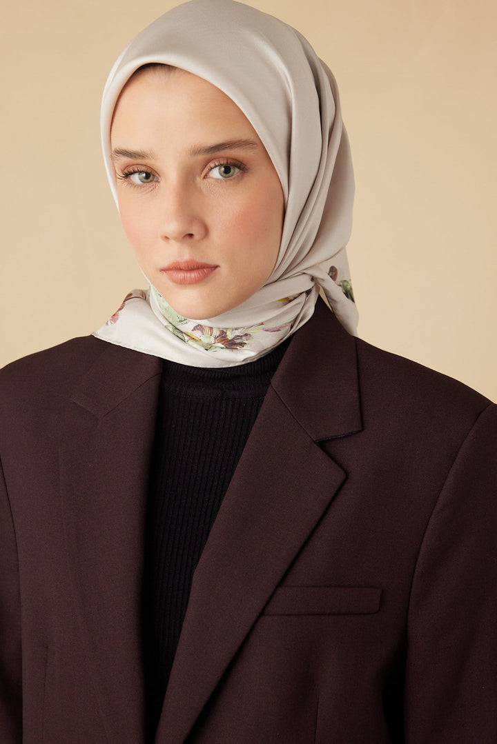 NEVA TİVİL İPEK EŞARP 90*90 CM - GÜL KURUSU - Görsel 1