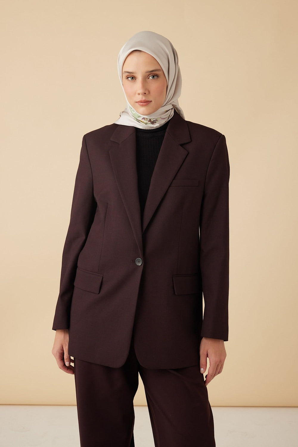 NEVA TİVİL İPEK EŞARP 90*90 CM - GÜL KURUSU - Görsel 2