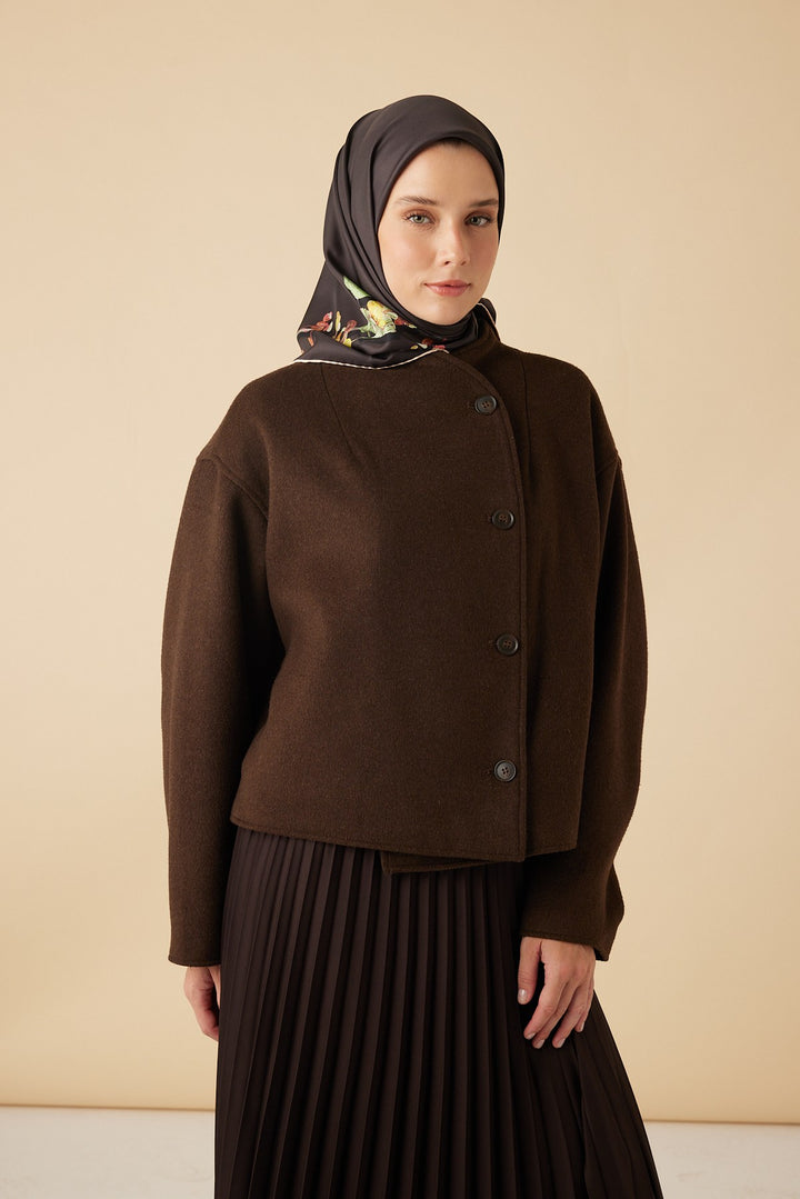 NEVA TİVİL İPEK EŞARP 90*90 CM - KAHVERENGİ - Görsel 3