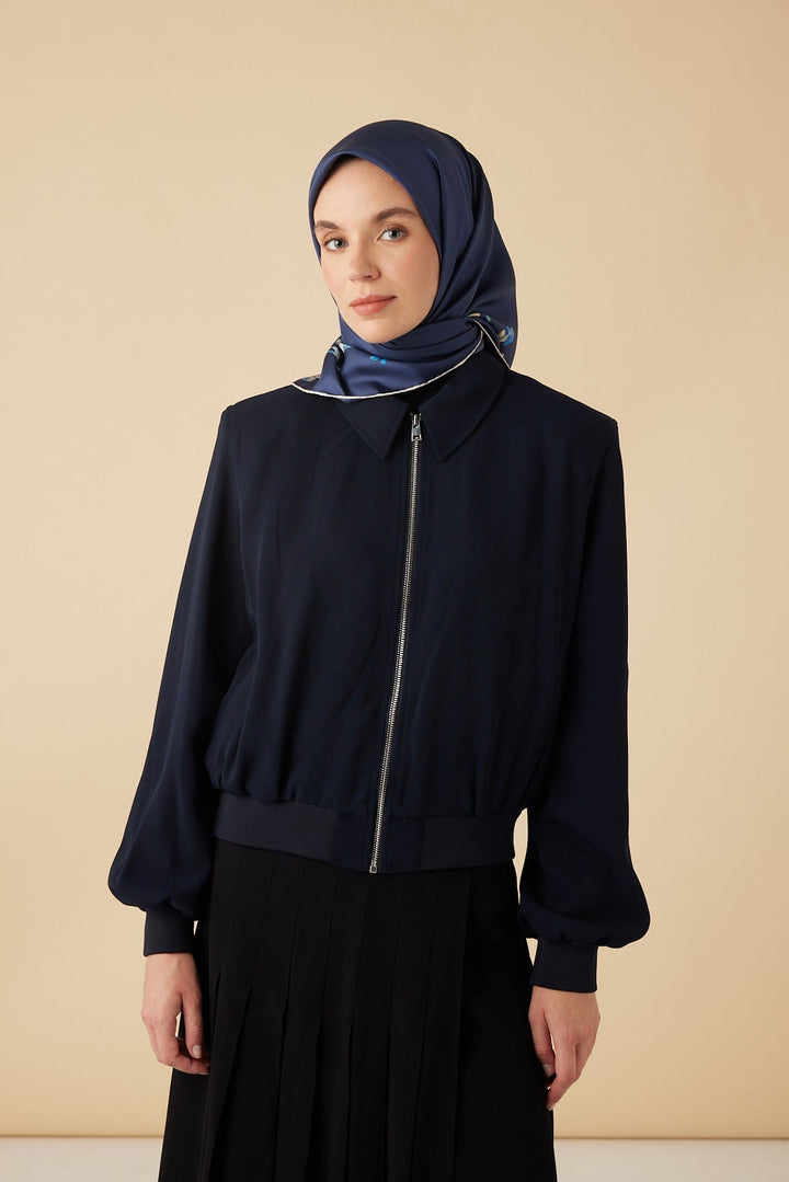NEVA TİVİL İPEK EŞARP 90*90 CM - LACİVERT - Görsel 1