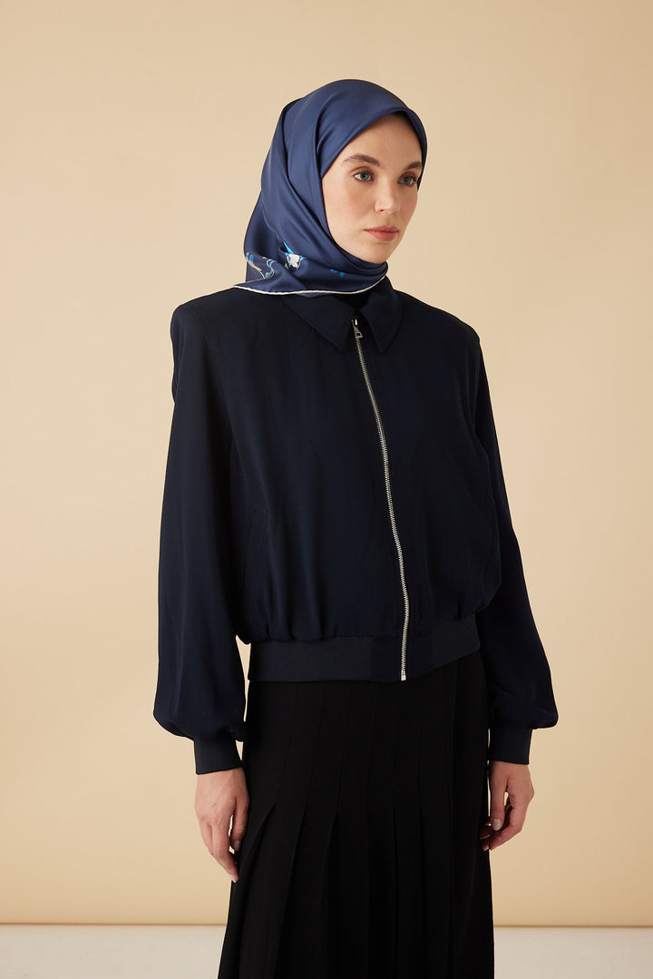 NEVA TİVİL İPEK EŞARP 90*90 CM - LACİVERT - Görsel 2