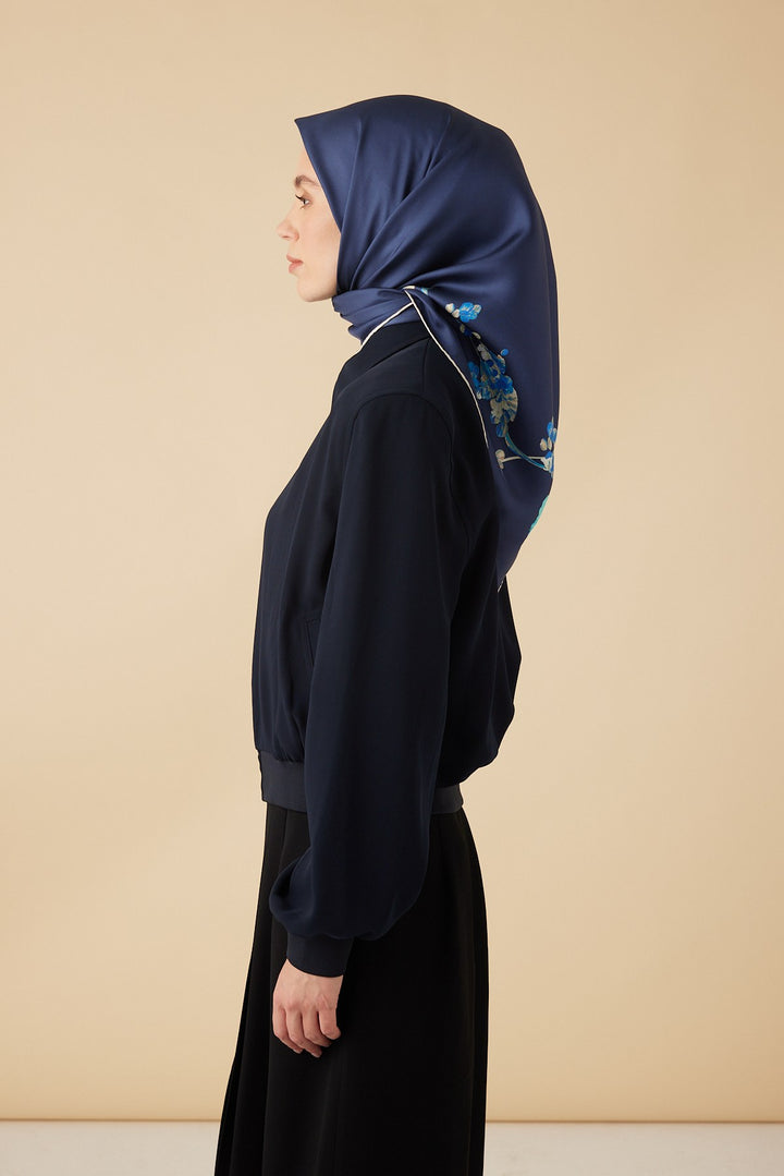 NEVA TİVİL İPEK EŞARP 90*90 CM - LACİVERT - Görsel 3