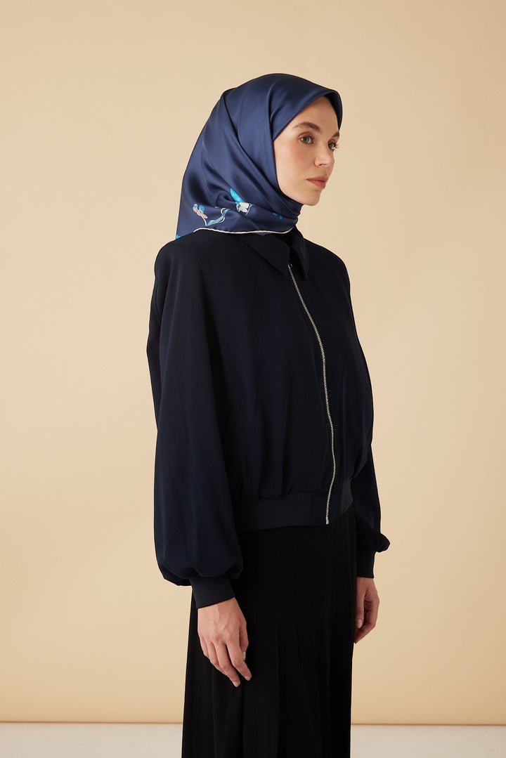 NEVA TİVİL İPEK EŞARP 90*90 CM - LACİVERT - Görsel 4