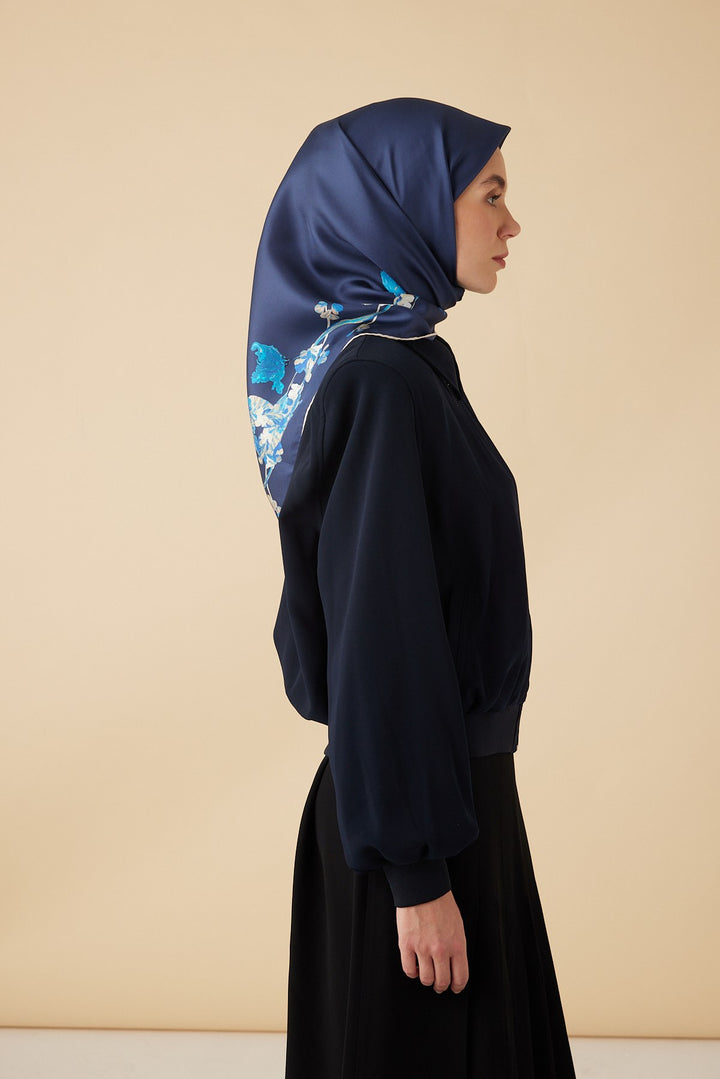 NEVA TİVİL İPEK EŞARP 90*90 CM - LACİVERT - Görsel 5