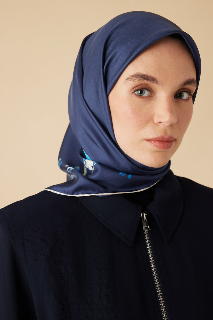 NEVA TİVİL İPEK EŞARP 90*90 CM - LACİVERT - Görsel 7