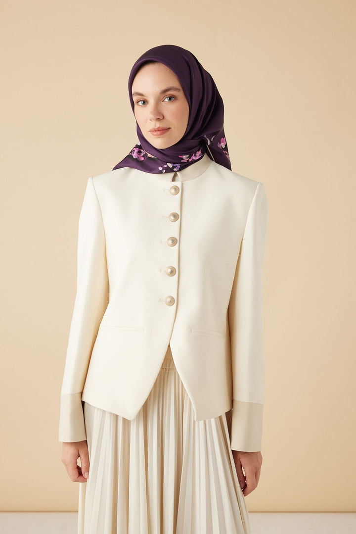 NEVA TİVİL İPEK EŞARP 90*90 CM - MOR - Görsel 1