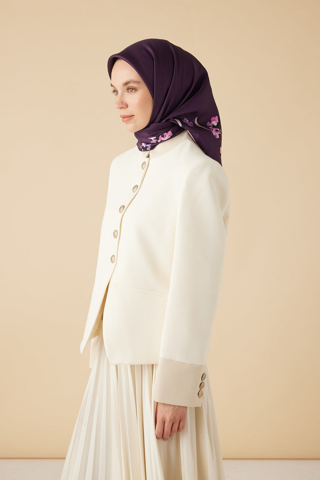 NEVA TİVİL İPEK EŞARP 90*90 CM - MOR - Görsel 3