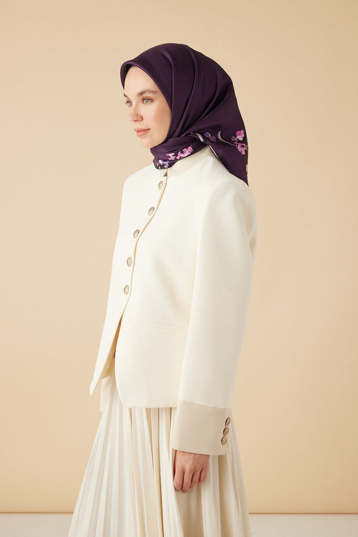 NEVA TİVİL İPEK EŞARP 90*90 CM - MOR - Görsel 3