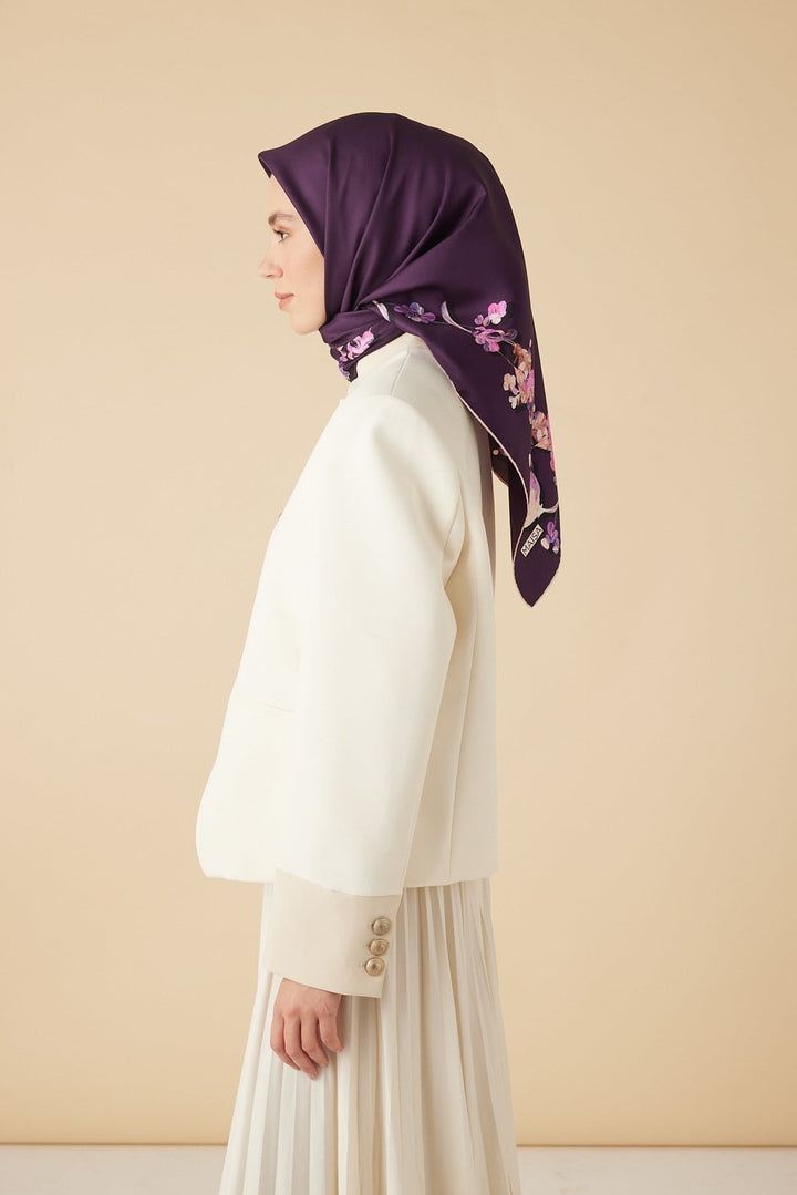 NEVA TİVİL İPEK EŞARP 90*90 CM - MOR - Görsel 4