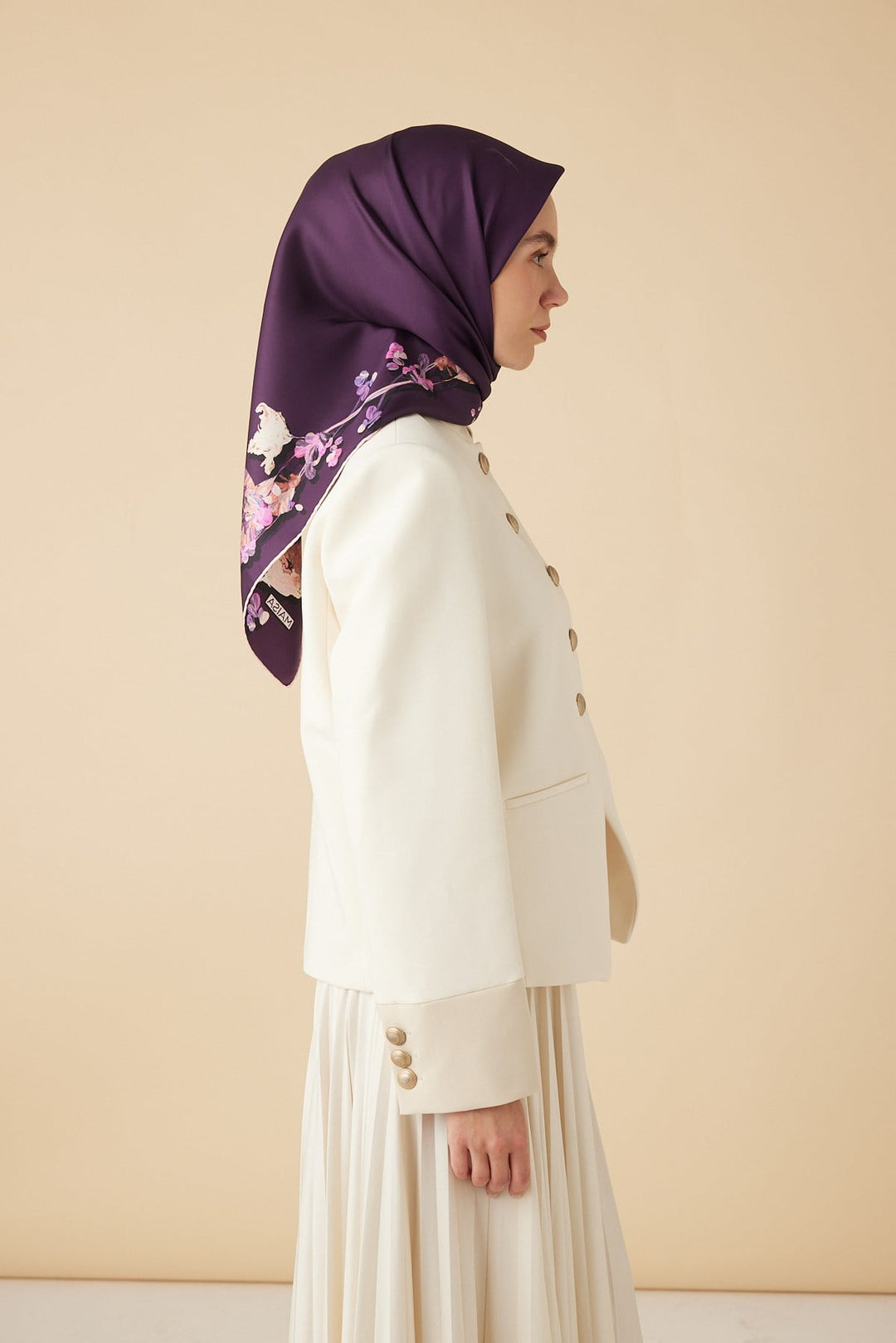 NEVA TİVİL İPEK EŞARP 90*90 CM - MOR - Görsel 5