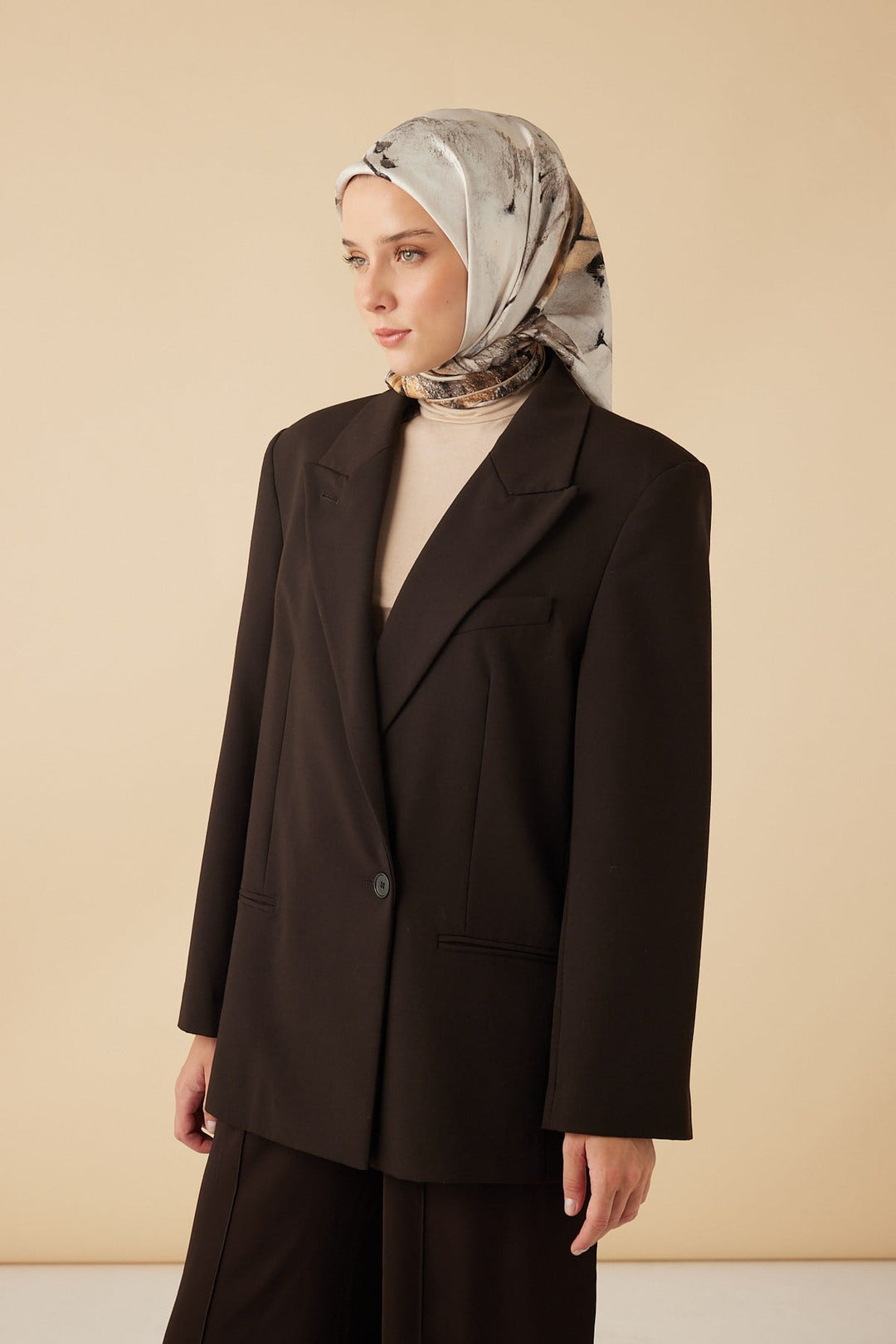 GELİNCİK TİVİL İPEK EŞARP 90*90 CM - BEJ - Görsel 1