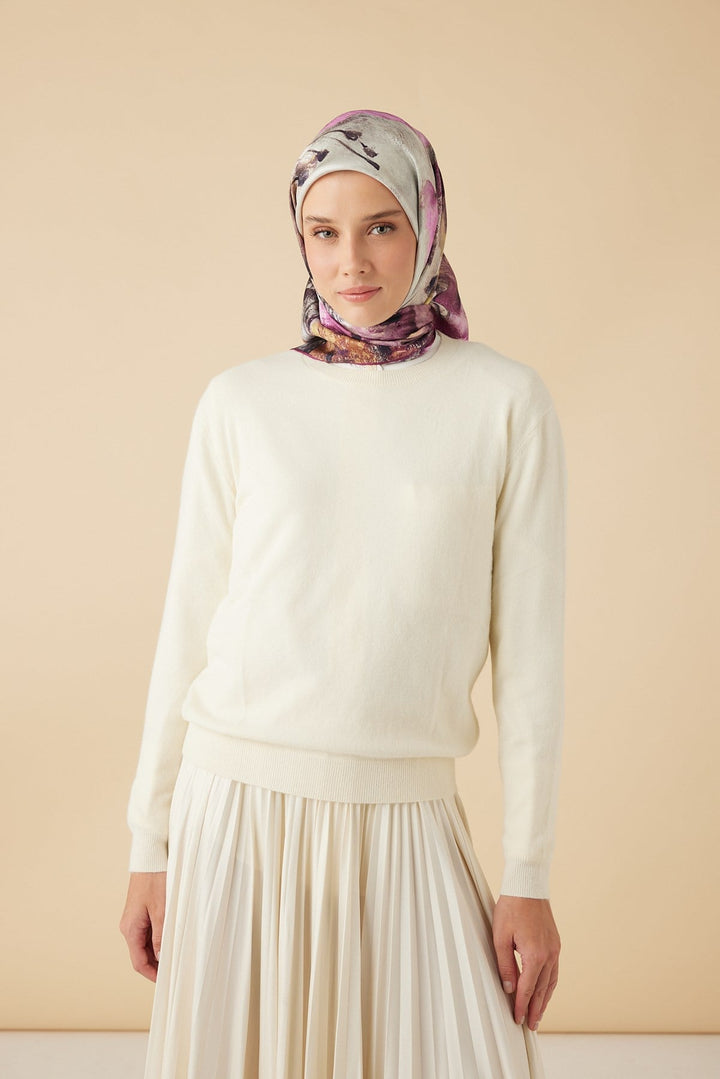 GELİNCİK TİVİL İPEK EŞARP 90*90 CM - FUŞYA - Görsel 1