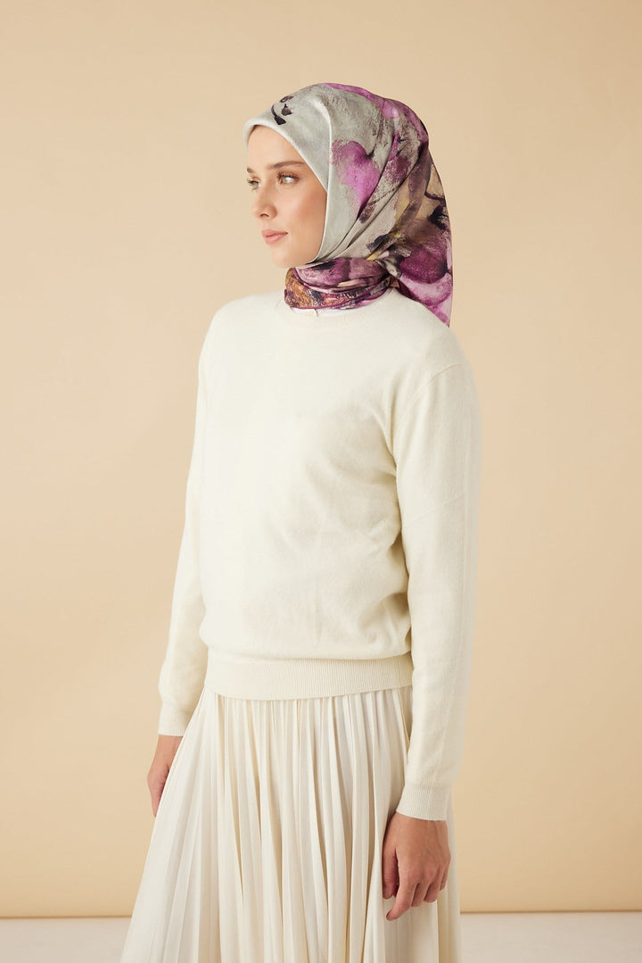GELİNCİK TİVİL İPEK EŞARP 90*90 CM - FUŞYA - Görsel 2