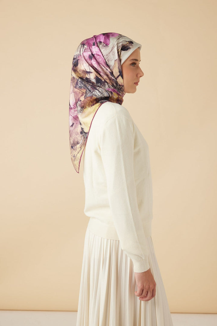 GELİNCİK TİVİL İPEK EŞARP 90*90 CM - FUŞYA - Görsel 4