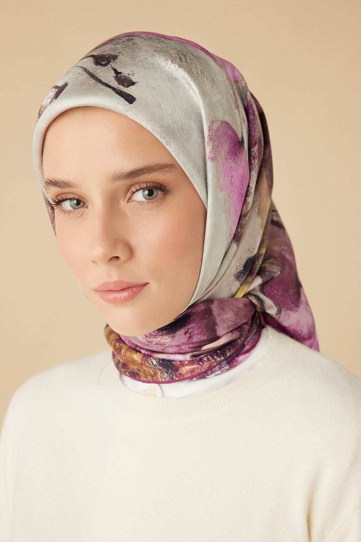 GELİNCİK TİVİL İPEK EŞARP 90*90 CM - FUŞYA - Görsel 6