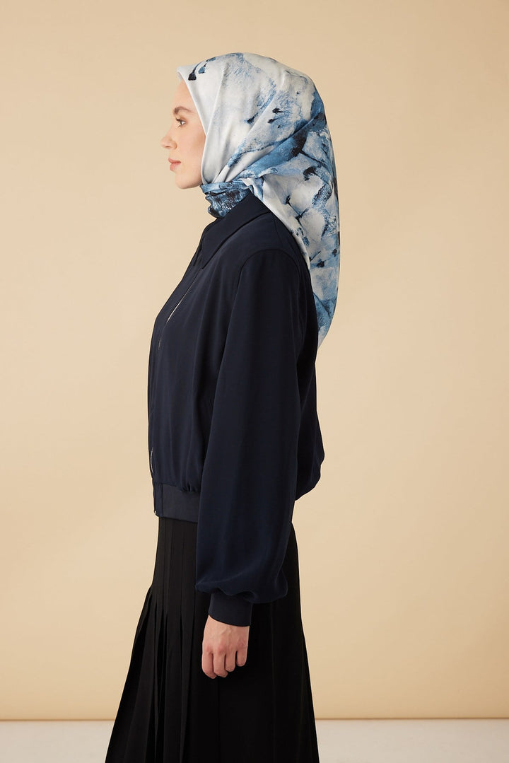 GELİNCİK TİVİL İPEK EŞARP 90*90 CM - LACİVERT - Görsel 3