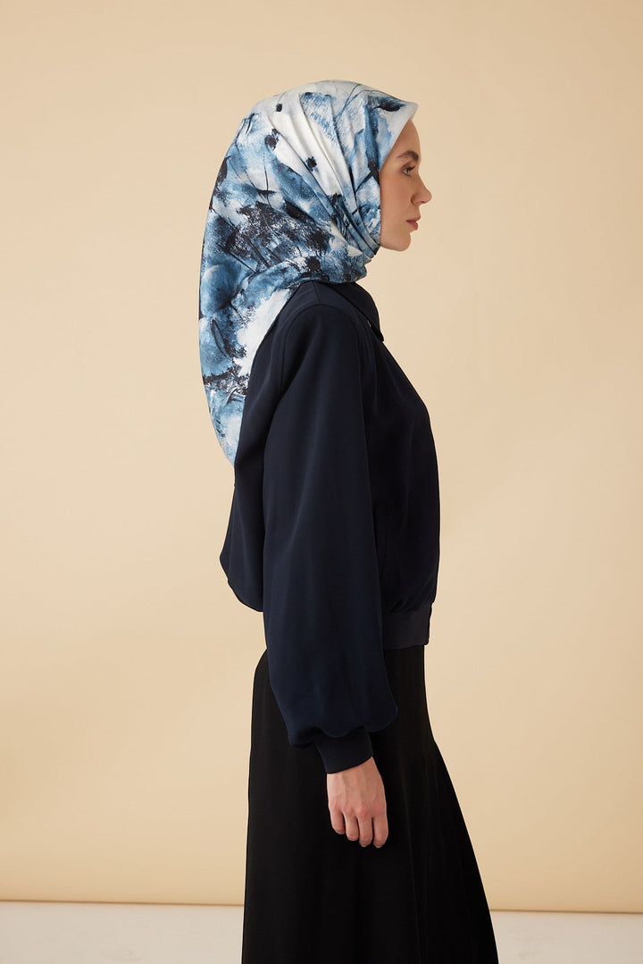GELİNCİK TİVİL İPEK EŞARP 90*90 CM - LACİVERT - Görsel 5