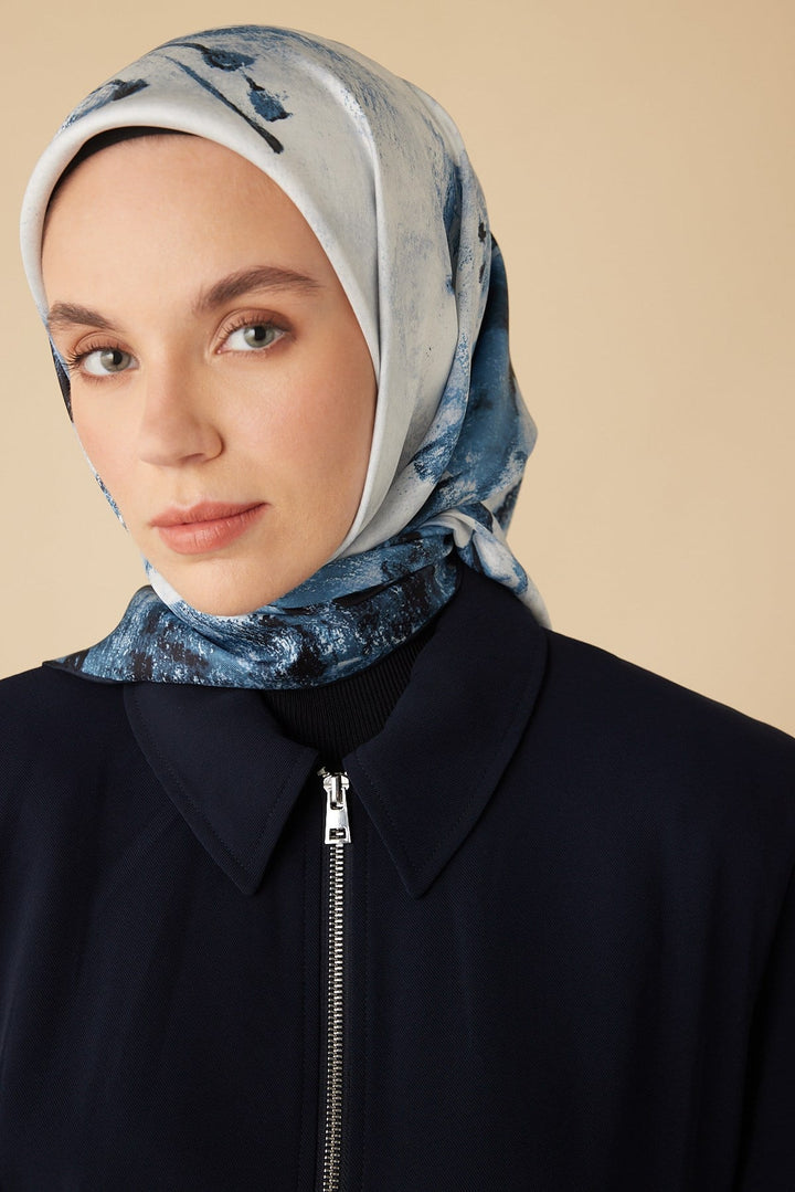 GELİNCİK TİVİL İPEK EŞARP 90*90 CM - LACİVERT - Görsel 7