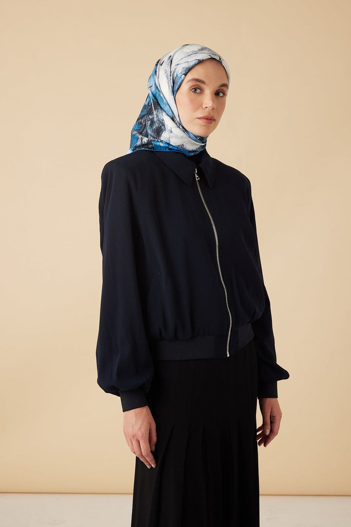 GELİNCİK TİVİL İPEK EŞARP 90*90 CM - MAVİ - Görsel 3