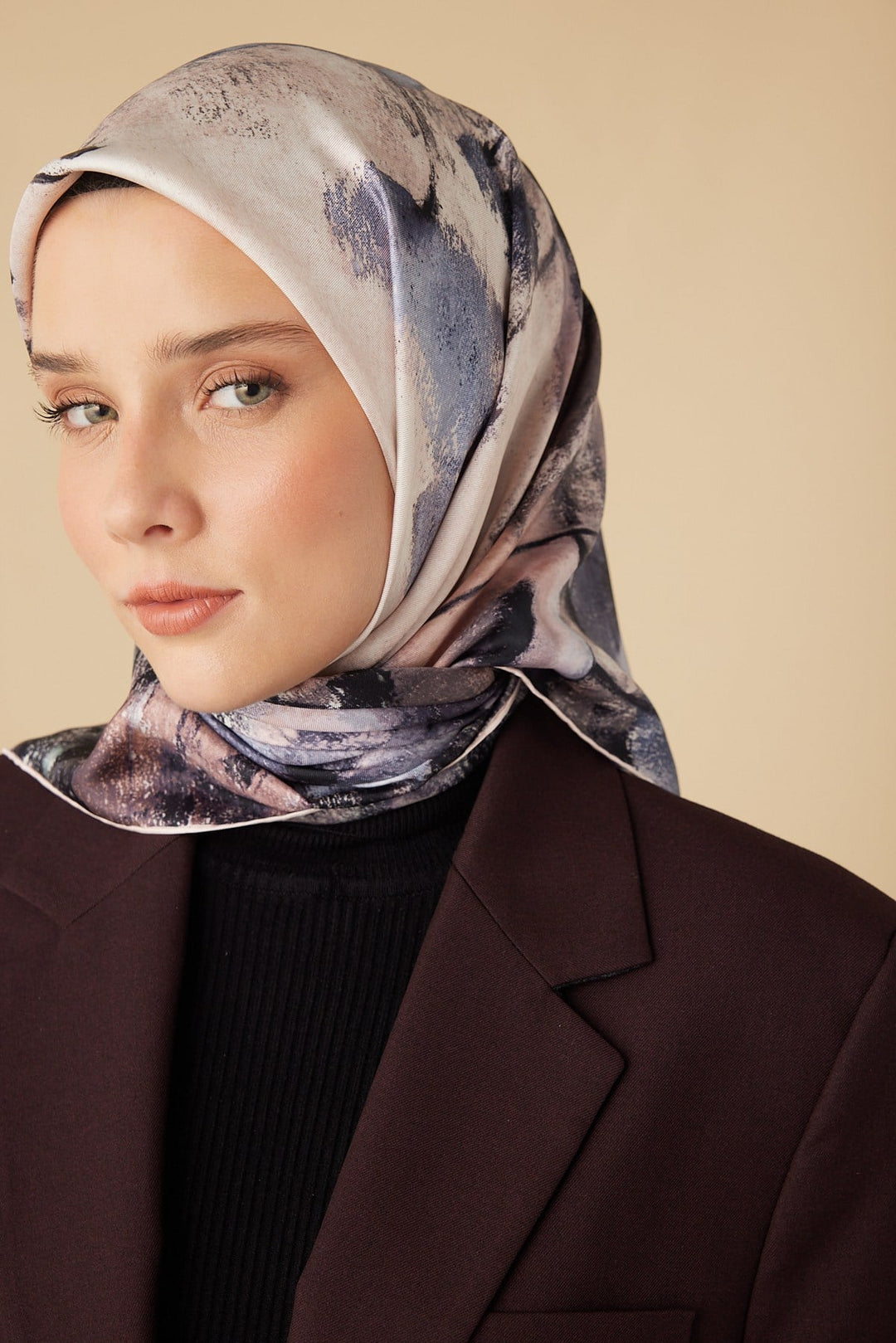 GELİNCİK TİVİL İPEK EŞARP 90*90 CM - PUDRA PEMBE - Görsel 5