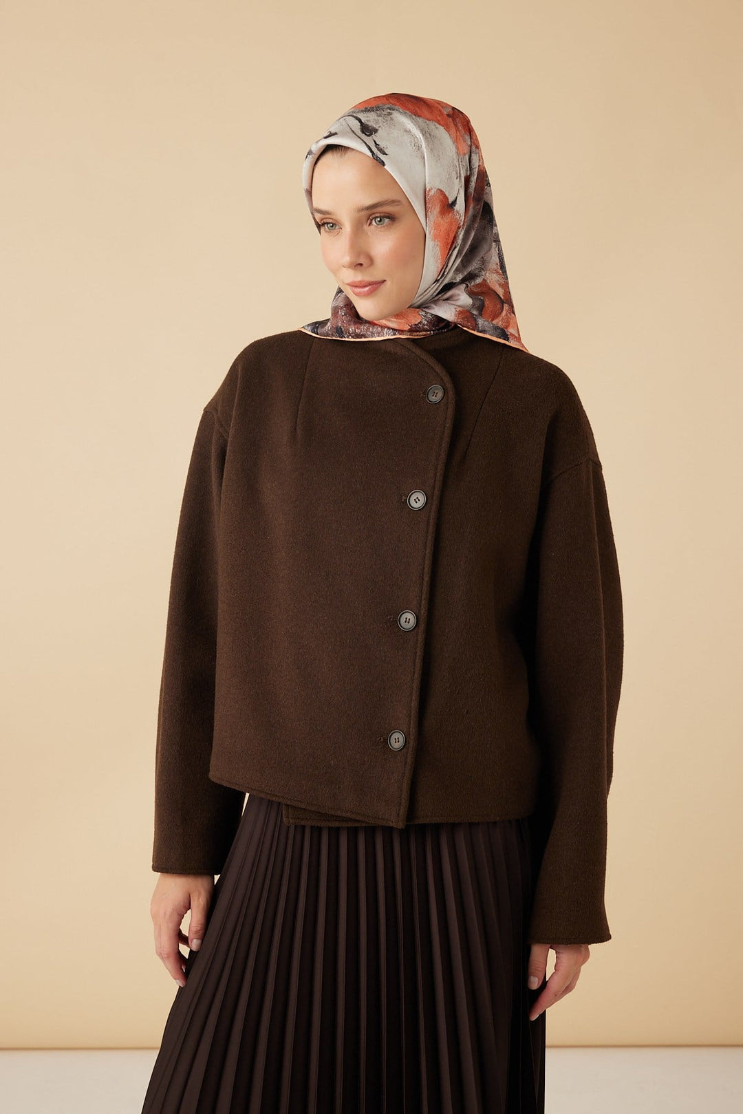 GELİNCİK TİVİL İPEK EŞARP 90*90 CM - TURUNCU - Görsel 2