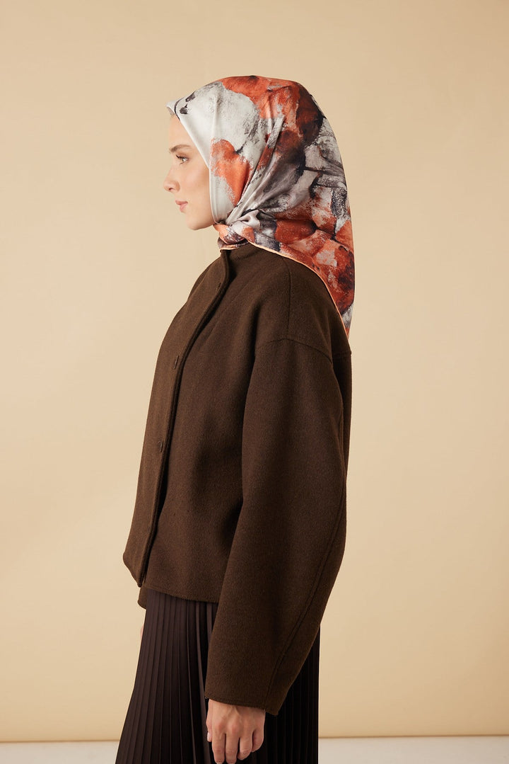 GELİNCİK TİVİL İPEK EŞARP 90*90 CM - TURUNCU - Görsel 4
