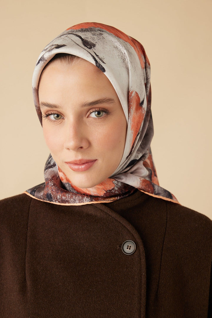 GELİNCİK TİVİL İPEK EŞARP 90*90 CM - TURUNCU - Görsel 7