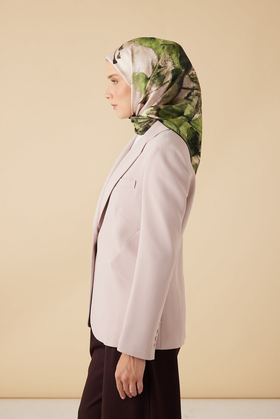 GELİNCİK TİVİL İPEK EŞARP 90*90 CM - YEŞİL - Görsel 4