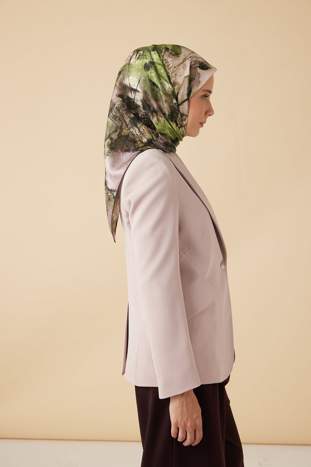 GELİNCİK TİVİL İPEK EŞARP 90*90 CM - YEŞİL - Görsel 5